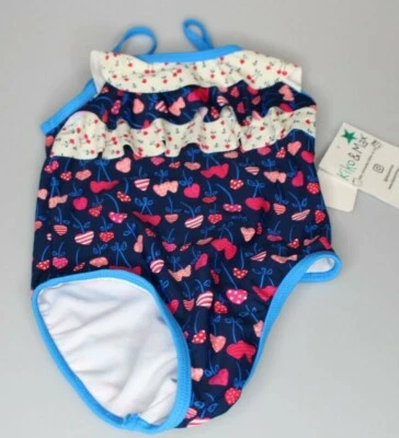 KIKO & MAX Little Girls' One Piece Swimsuit, Navy Cherry Hearts, Size 2T - Image 1 of 3