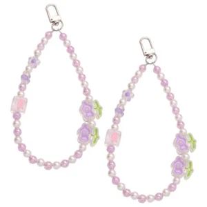  2 Pcs Acrylblütenhängekette Schöne Handykette Telefon-Lanyard Aus Perlenimitat - Zdjęcie 1 z 12