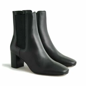 NIB New J CREW Black Leather Stacked Heel Chelsea Boots Sz 9 - Picture 1 of 3
