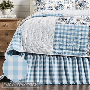 Annie Buffalo Blue Check King BED SKIRT Cotton Country Cottage 78x80x16 - Picture 1 of 5