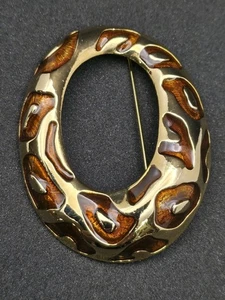 Vintage Brooch Jackie Collins Gold Leopard Spot Unsigned Glows Enamel Jewelry  - Picture 1 of 7