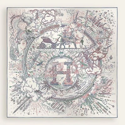 Hermes Scarf Stole Please Hold The Line White Blue Cobalt Silk Auth New Carre 90 - Image 1 of 4