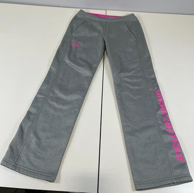 Under Armour ColdGear Storm Girls Pink Gray Fleece Lined Athletic Sweatpants YM - Image 1 of 4