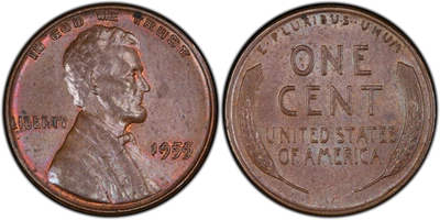 Centavo Lincoln 1955 1C doble matriz anverso - tipo 1 trigo reverso graduación profesional MS63BN (... Foto 1 de 3