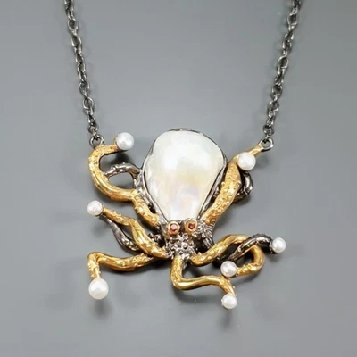 Handmade Natural Baroque Pearl Necklace 925 Sterling Silver 17.75"/N27583 - Image 1 of 4