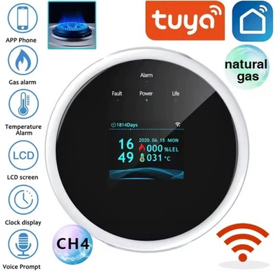 Rilevatore Gas Fumo Metano Wi-Fi Smart Tuya con App, Schermo LCD Digitale Alexa - Image 1 of 4