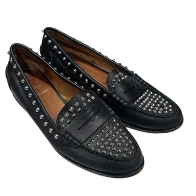 Zara Studded Leather Penny Loafers SZ 6.5 37 Black Silver - Image 1 of 4