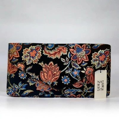 Bolsa de Embreagem NATURALIZER Preta Bordada Floral Corrente de Ombro Festa Noturna - Imagem 1 de 4