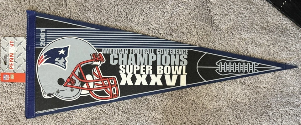 New England Patriots AFC Champs Super Bowl XXXVI 36 2001 banderín Tom Brady - nuevo con etiquetas Foto 1 de 4