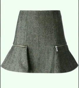 NEW! Michael Kors Grey Wool Blend Zip-Detail Flounce High Waist Mini Skirt 10,12 - Picture 1 of 6