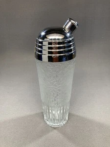 Vintage Paden City Clear Etched Depression Glass Spring Orchard Cocktail Shaker - Picture 1 of 12