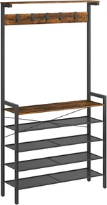 Hall Tree with Bench, Coat Rack with Shoe Storage, Shoe and Coat Rack, 5-Tier En - Picture 1 of 9