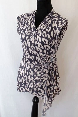 NUEVA YORK & COMPANY Top tejido de malla de nailon envoltura sintética ~ tela rosa ~ gris/bronceado ~ grande Foto 1 de 4