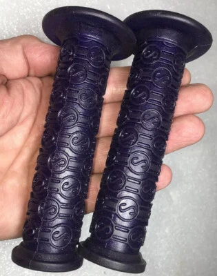 NOS Vintage SCHWINN PREDATOR Translucent Purple-ish Blue BMX LOGO FLANGE GRIPS - Image 1 of 4