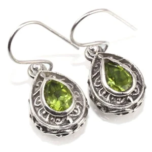 Peridot Drop Earrings, 925 Sterling Silver Earrings, Handmade Silver Earrings - Picture 1 of 5