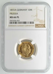 1872A Germany 10 (Ten) Mark Prussia Gold Coin NGC MS66 PL KM# 502 Proof Like - Picture 1 of 4