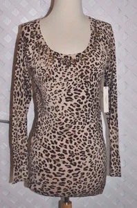VERTIGO PARIS Gepard PRINT U-AUSSCHNITT TUNIKA EXTRA WEICHER PULLOVER MIT PERLEN Neu M - Bild 1 von 5