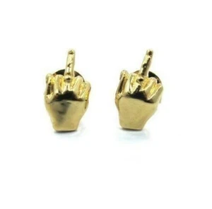 Han Cholo Silver or Gold Plated FU Middle Finger Post Stud Earrings NEW - Picture 1 of 4
