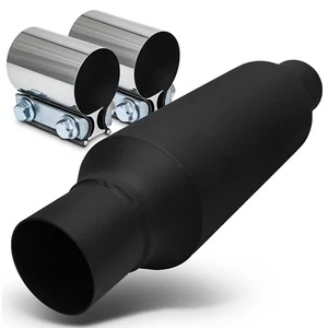 EPA 16" Stainless Steel Exhaust Muffler w/2 Clamp 2.25" Inlet/Outlet Tip,Black - Picture 1 of 5