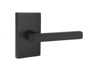 Emtek 5212-FRL-US19-LH Freestone Privacy Handle Rectangle Backplate MATTE BLACK - Picture 1 of 4