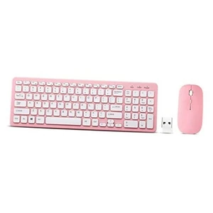 Wireless Keyboard and Mouse Combo, Compact Quiet Wireless Keyboard and pink - Picture 1 of 8