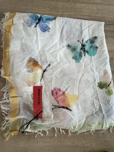 Pozzo Di Borgo Butterfly Print Scarf 92% Cotton 8% Silk Multicolour India - Picture 1 of 5