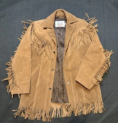Chaqueta de Colección Excelente Gamuza con Flecos Hecha en EE. UU. Marrón Vaquero Occidental Peso Pesado Foto 1 de 4