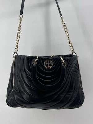Henri Bendel Black Lambskin Quilted Leather Purse Double Handle/Gold Chain Strap - Image 1 of 4