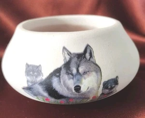Vintage 90's Designers By Our Secret Pottery Wolf & Pups Candle Never Used #B7 - Picture 1 of 5
