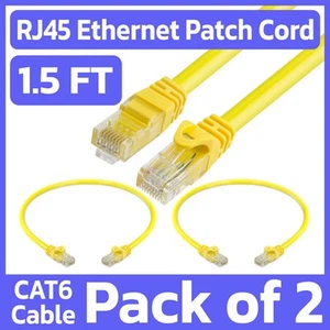 2 Pack Cat6 Cable Yellow 1.5 Feet Ethernet Patch Cord LAN Network Internet Cable - Picture 1 of 7