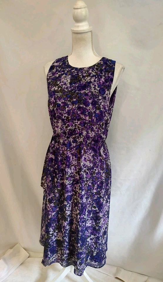 Vestido Coldwater Creek Púrpura Multi Moteado Punto Gasa Largo Midi Detalle Nudo 6 Foto 1 de 4