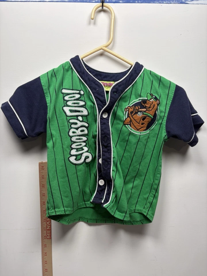 Camiseta de béisbol vintage Scooby-Doo abotonada de plástico parcheada bordada - 4T Foto 1 de 4