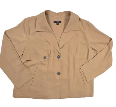J Jill Wearever Easy Care Lightweight Trench Jacket Camel Brown XL Minimalist - Image 1 of 4