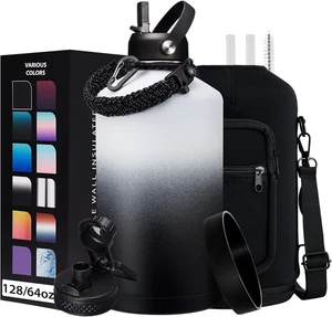 1 Gallon Insulated Water Bottle - 128oz with Strap Paracord Handle Carrier Bag - Picture 1 of 8