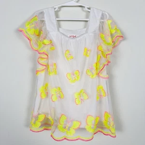 Cat & Jack Top Girls Small 6/6x Neon Butterfly Whimsical Fairy Ruffle Summer - Picture 1 of 7