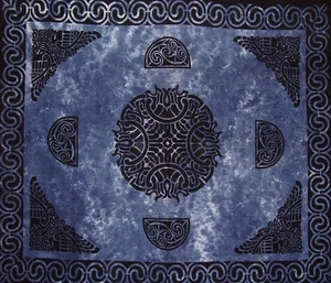 Celtic Tapestry Cotton Bedspread 104" x 88" Full Blue - Picture 1 of 3