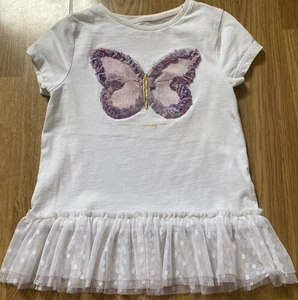 F&F Girl’s White Peplum T-Shirt With Butterfly Applique Age 3-4 Years Mesh Hem - Picture 1 of 8