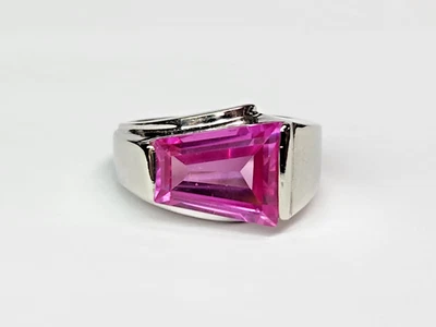 ENORME Anillo Baguette Cónico Funky Oro 9.4kw Creado en Laboratorio Zafiro Rosa Talla 6.25 Foto 1 de 4