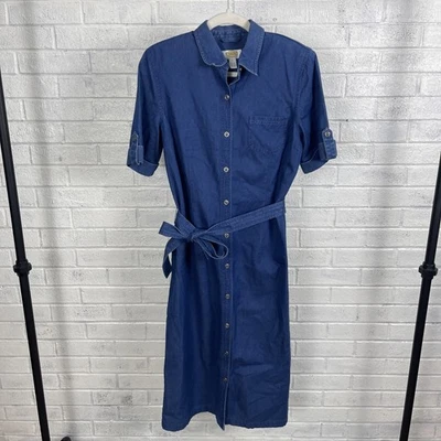 Vestido camisero midi de mezclilla Talbots para mujer talla 12 elástico con cinturón Preppy Western Foto 1 de 4