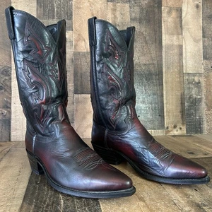 Botas de vaquero occidentales Dan Post 6808 con incrustaciones de cuero cereza negro para hombre 11 D - Imagen 1 de 12