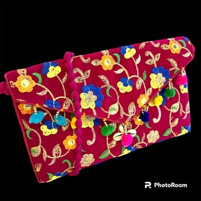 Bolso sin asas vintage rosa multicolor BANJARA cruzado bordado FLORAL BORLA Foto 1 de 4