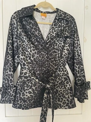 Ruby Rd Women’s Gray Animal Print Trench Coat Jacket Size 12 Pockets - Image 1 of 4