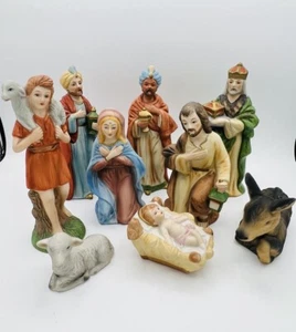 Vintage Homco 9-Piece Hand Painted Porcelain Christmas Nativity Figurines #5216 - Picture 1 of 16