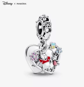 PANDORA Disney Winnie Puuh & Ferkel Herz Doppelter Charm Anhänger 925 Silber - Bild 1 von 5