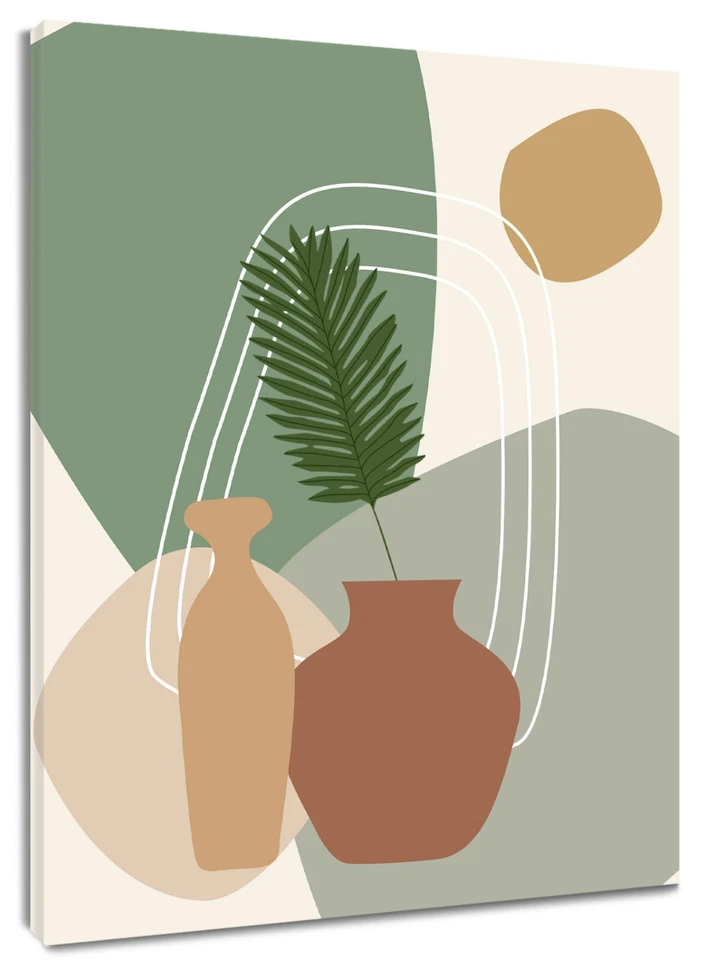 Plant Green Leaf Minimalist Mid Century Canvas Wall Art for Bathroom Living Room - Image 1 of 4