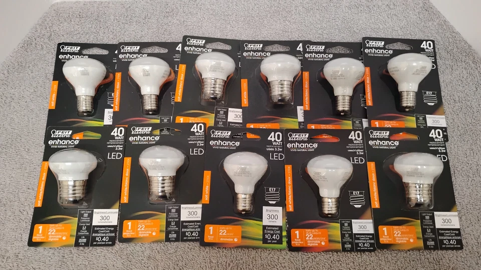 11 NEW Feit Electric BPR14DMN/927CA 120V 3.3W 2700K 300 Lumens LED Light Bulbs. - Image 1 of 4