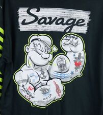 Popeye Savage Men's T shirt Size L Large Black Graphic Tee Long Sleeve