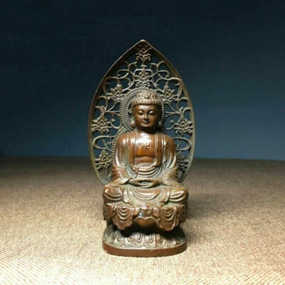 9cm Buddhism Antique Bronze carved Sakyamuni Amitabha Tathagata Buddha Statue - Image 1 of 4