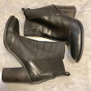 G Star Raw Womens 6/37 Black Leather Denim Block Stacked 3.5” Heel Bootie Boot - Picture 1 of 12