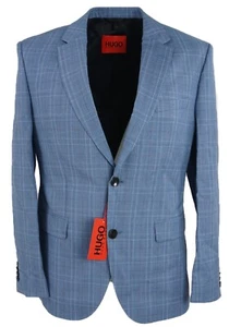 New Hugo Boss Jeffery 212 Men's 36R Blue Plaid Jersey Wool Suit Jacket Blazer - Picture 1 of 11